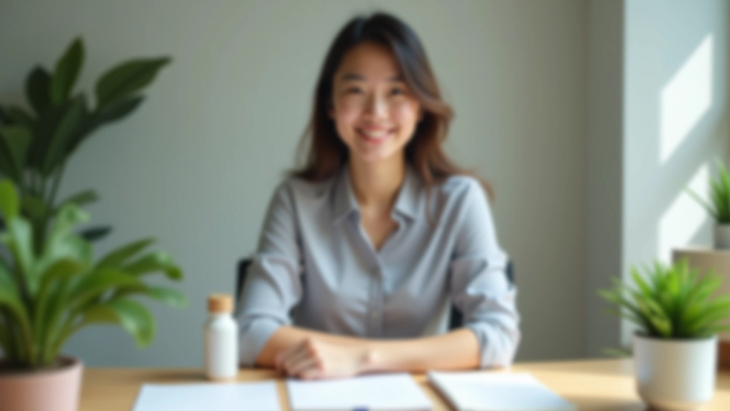 Professional woman at desk with balanced work and personal items